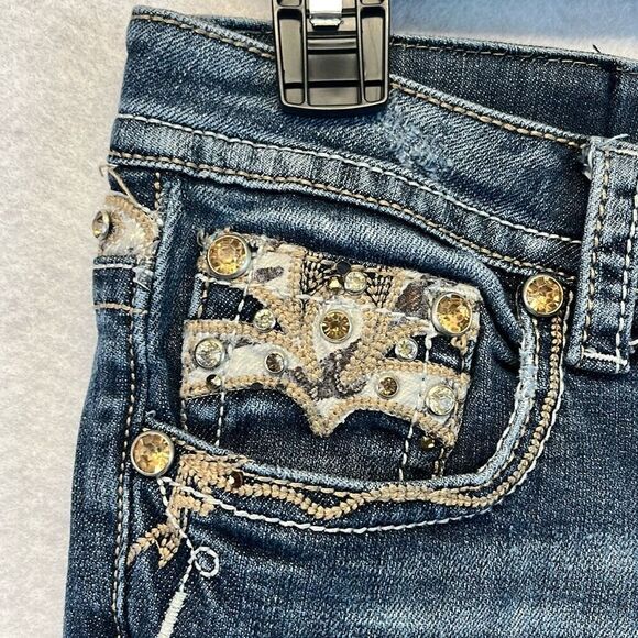 GRACE in LA Jeans Womens Sz 27 Blue Denim Stretch Rhinestone Bootcut Stone Wash - Picture 6 of 14